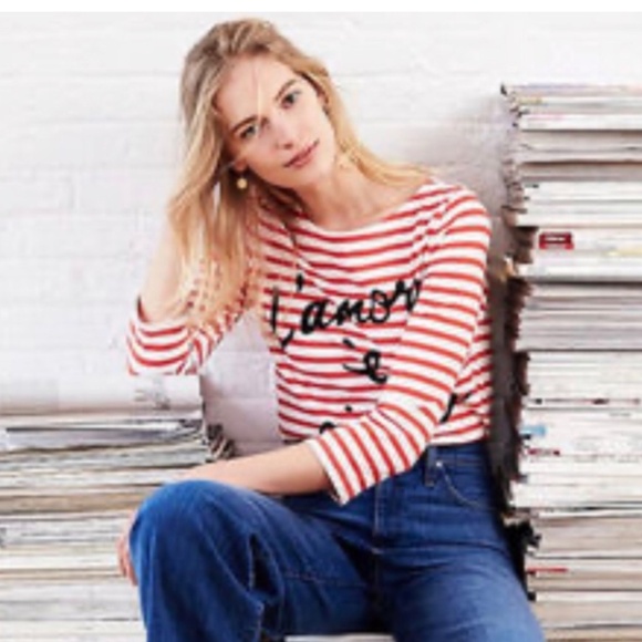 J. Crew L'amore E Cieco Stripe Boatneck Tee Medium Red/Ivory - Picture 1 of 7